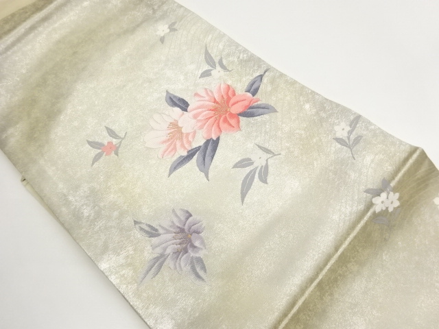 引箔山茶花・小花模様織出し名古屋帯